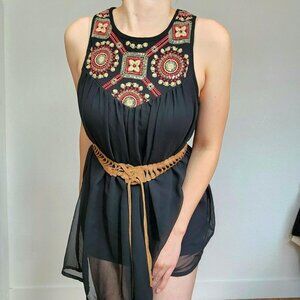 Black double layered dress wIth solid black lining and a sheer top